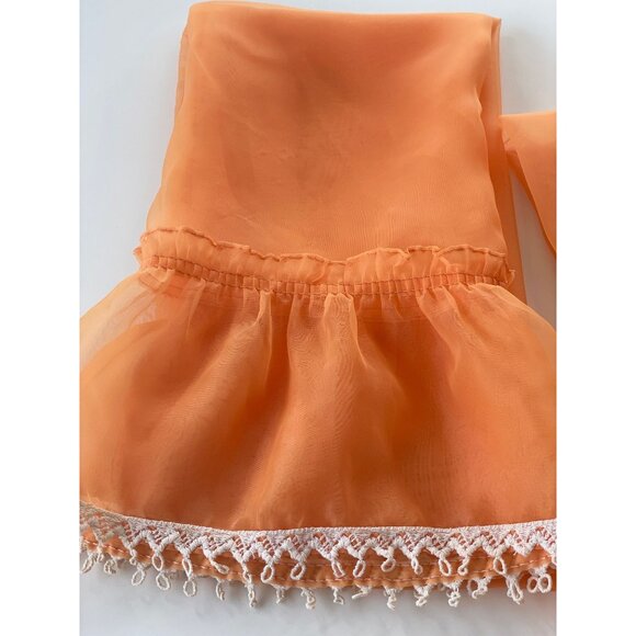 Vintage 70s curtains, orange sheer ruffled panels with cream lace, as a pair - Picture 8 of 10